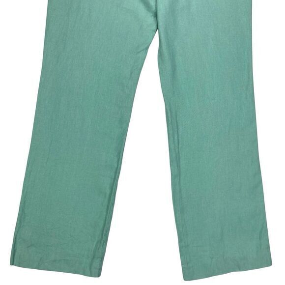 Rafaella 100% Linen Straight Leg Pants Womens 8 Green Drawstring Casual Coastal - Picture 8 of 14